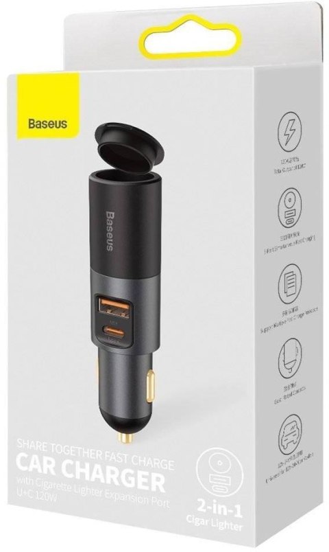 ŁADOWARKA SAMOCHODOWA Baseus Share Together 120W 3A 1x USB-A 1x USB-C PD 30W QC 4.0+
