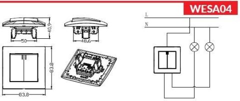 Łącznik podwójny z podświetleniem VCX WESA LC 04 Biały Łącznik podwójny z podświetleniem VCX WESA LC 04 Biały