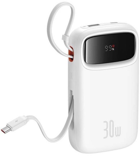 Powerbank Baseus QPow 2 10000mAh 30W z 2 wbudowanymi kablami USB-C - biały