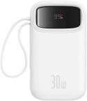 Powerbank Baseus QPow 2 10000mAh 30W z 2 wbudowanymi kablami USB-C - biały