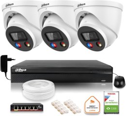 Zestaw monitoringu IP Dahua TIOC 5mpx 2K 3 kamery IPC-HDW3549H-AS-PV-0280B-S5 rejestrator z dyskiem do pracy ciągłej