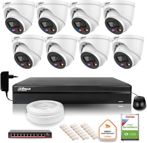 Zestaw monitoringu IP Dahua TIOC 5mpx 2K 8 kamer IPC-HDW3549H-AS-PV-0280B-S5 rejestrator z dyskiem do pracy ciągłej