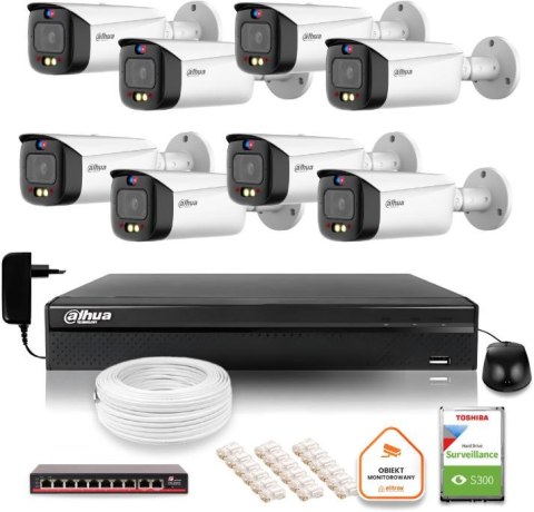 Zestaw monitoringu IP Dahua TIOC 5mpx 2K 8 kamer IPC-HFW3549T1-AS-PV-0280B-S5 rejestrator z dyskiem do pracy ciągłej
