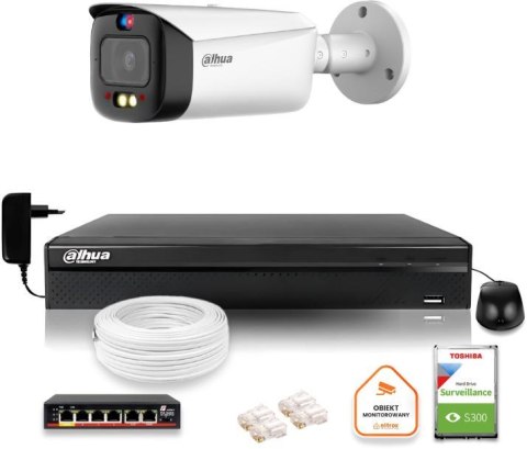 Zestaw monitoringu IP Dahua TIOC 5mpx 2K kamera IPC-HFW3849T1-AS-PV-0280B-S5 rejestrator z dyskiem do pracy ciągłej