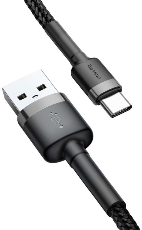 KABEL USB-A / USB-C Baseus Cafule CATKLF-UG1 300cm 2A QC 3.0 CZARNO-SZARY W NYLONOWYM OPLOCIE