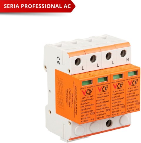 Ogranicznik przepięć klasy B+C 4P (T1T2) 6kA VCX Professional Ogranicznik przepięć klasy B+C 4P (T1T2) 6kA VCX Professional