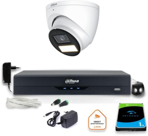 Zestaw monitoringu 4w1 Dahua Kamera zewnętrzna FullHD z dyskiem 1TB