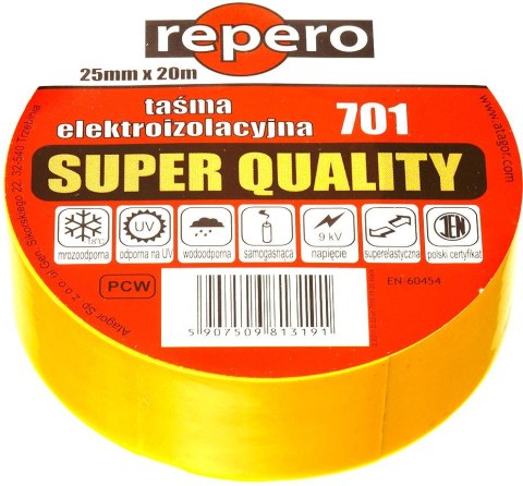 TAŚMA IZOLACYJNA REPERO 701 ŻÓŁTA 19MMX20M