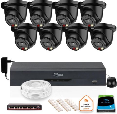 ZESTAW 8 Kamer czarnych IP Dahua 8mpx IPC-HDW2849TM-S-IL-BLACK + DYSK