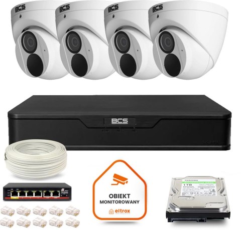 Zestaw monitoringu IP BCS Point 4x Kamera BCS-P-EIP28FWR3-Ai2 Rejestrator z dyskiem