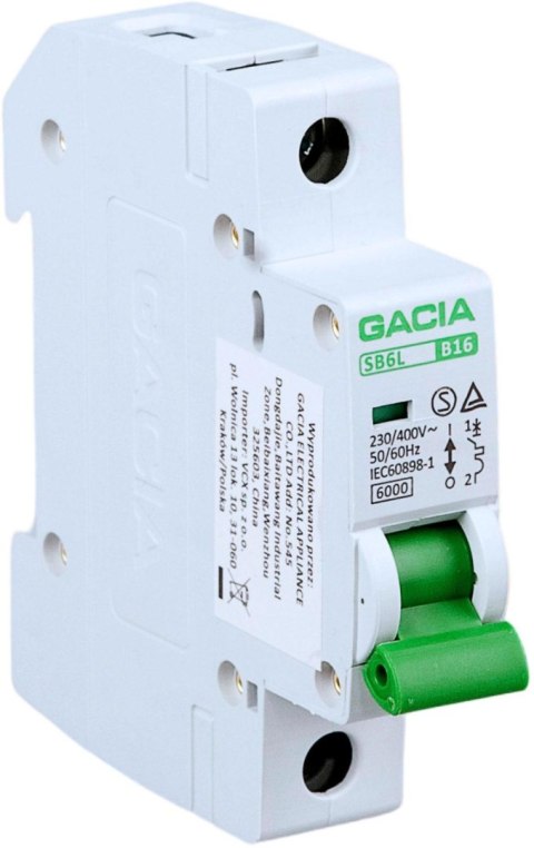 Wyłącznik nadmiarowoprądowy,6kA,B,1-pole,10A GACIA SB6L B 1P 10A