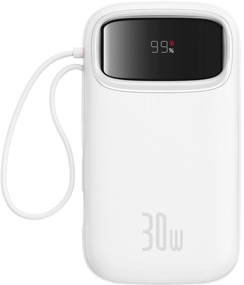 Powerbank Baseus QPow 2 20000mAh 30W z 2 wbudowanymi kablami USB-C - biały