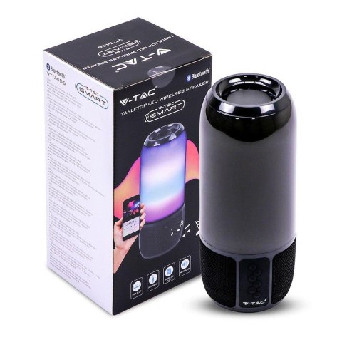 Bezprzewodowy inteligentny głośnik LED V-TAC z technologią bluetooth 2x3W USB micro SD czarny VT-7456