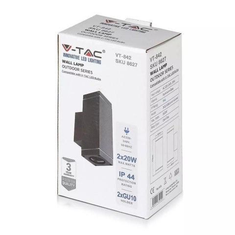 Kinkiet ogrodowy V-TAC góra dół GU10 grafit mat VT-842 3 lata gwarancji