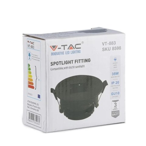 Oczko V-TAC GU10 okrągłe z kwadratem czarne VT-883-B 3 lata gwarancji