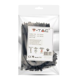 Opaski zaciskowe V-TAC 2.5x100mm czarna 8kg Nylon66 (opak. 100szt)