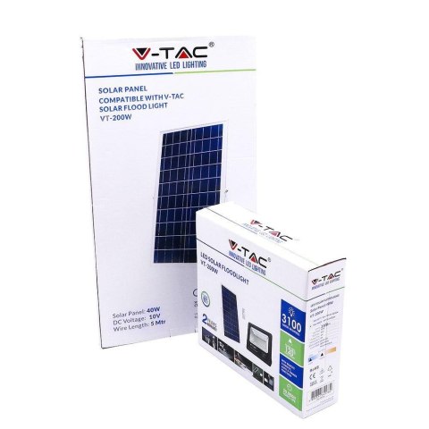Projektor LED solarny V-TAC 40W czarny IP65 pilot timer VT-200W 4000K 3100lm