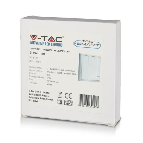 Przełącznik bezprzewodowy potrójny IP54 do SKU 8458 8459 V-TAC VT-5133
