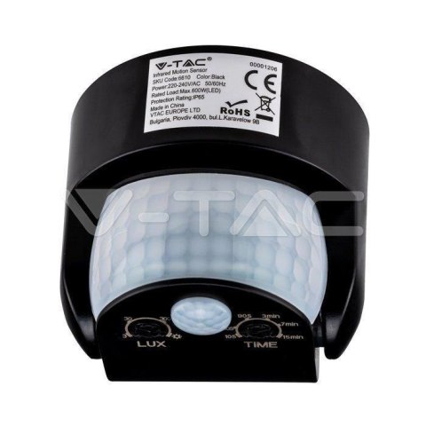 Czujnik ruchu V-TAC ścienny czarny 180st/360st IP65 VT-8093