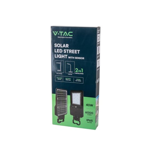 Naświetlacz oprawa uliczna solarna V-TAC 40W LED czarna IP65 150Lm/W VT-ST42 4000K 6000lm 3 lata gwarancji