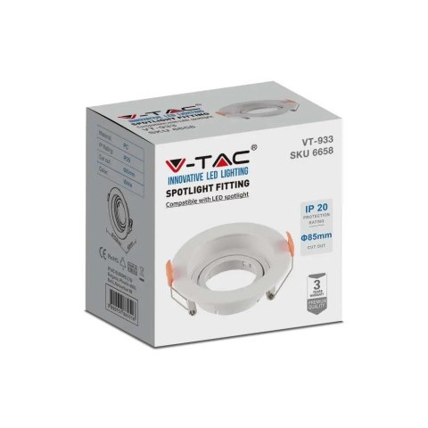 Oczko V-TAC GU10 wpuszczane okrągłe białe VT-933 3 lata gwarancji