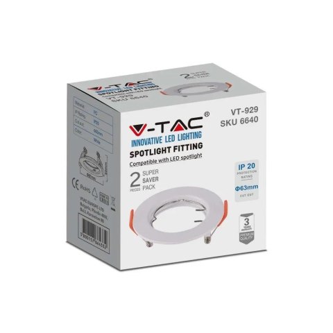 Oczko V-TAC GU10 wpuszczane okrągłe białe (opak. 2 szt) VT-929-W 3 lata gwarancji