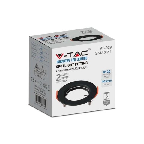 Oczko V-TAC GU10 wpuszczane okrągłe czarne (opak. 2 szt) VT-929 3 lata gwarancji