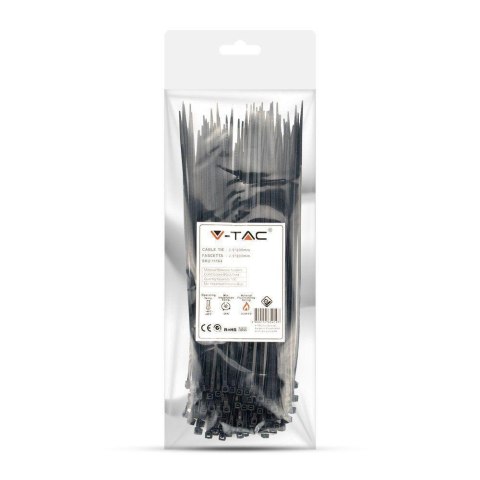 Opaski zaciskowe V-TAC 2.5x200mm czarna 8kg Nylon66 (opak. 100szt)