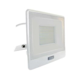 Projektor LED V-TAC 50W SAMSUNG CHIP czujnik ruchu biały przewód 1M VT-158S-1-W 6400K 4000lm 5 lat gwarancji