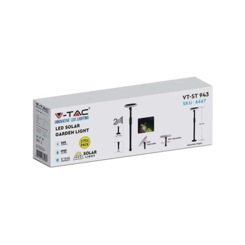 Słupek ogrodowy V-TAC solarny LED 3W 2w1 (opak. 2 szt) VT-943 3000K 260lm