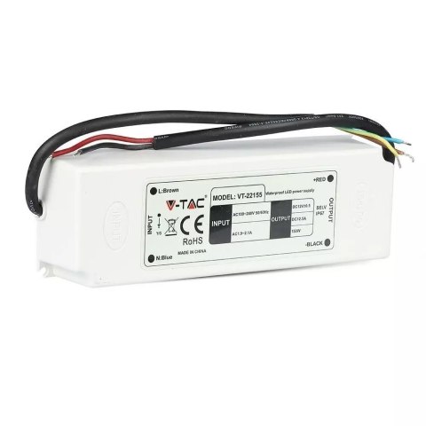 Zasilacz LED V-TAC 150W 12V 12.5A IP67 hermetyczny filtr EMI VT-22155 5 lat gwarancji