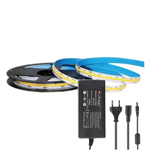 Zestaw LED V-TAC taśma 280LED/m COB 24V 10W/m zasilacz 24V 60W (2654+3264) 6400K 800lm