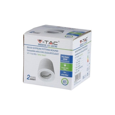Oprawa V-TAC gips GU10 natynkowa tuba okrągła biała 75x75mm VT-716RD