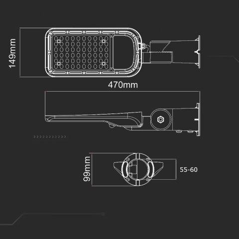 Oprawa uliczna LED V-TAC SAMSUNG CHIP z regulacją i czujnikiem światła 50W 100Lm/W VT-59ST-S 6500K 5000lm 5 lat gwarancji