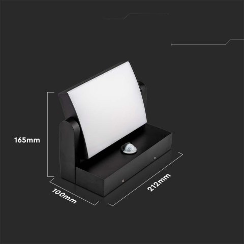 Projektor oprawa elewacyjna V-TAC 17W LED czujnik ruchu czarna IP65 VT-11020S 3000K 2520lm