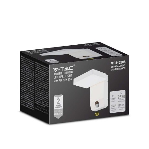 Projektor oprawa elewacyjna V-TAC 17W czujnik ruchu biała IP65 VT-11020S 4000K 2520lm
