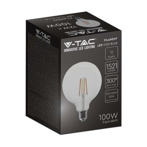Żarówka LED V-TAC 12W filament E27 kula glob G125 VT-2143 3000K 1521lm