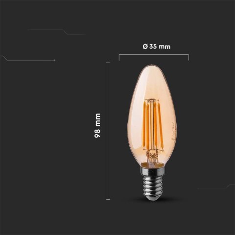 Żarówka LED V-TAC 4W filament E14 świeczka bursztyn VT-1955 2200K 350lm