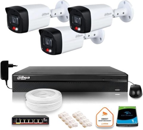 Zestaw monitoringu IP DAHUA 3 kamery 4MPx 2K IPC-HFW1439TL1-A-IL z dyskiem 1TB