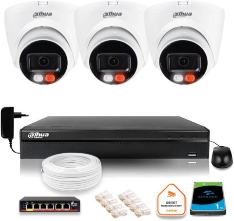 Zestaw monitoringu IP DAHUA 4Mpx 2K 3 kamery IPC-HDW1439V-A-IL z dyskiem 1TB