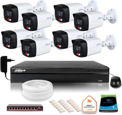 Zestaw monitoringu IP Dahua 2MPx 8 Kamer zewnętrznych Smart Dual Light IR LED 30m