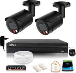Zestaw monitoringu IP Dahua 4MPx 2K 2 kamery czarne zewnętrzne z dyskiem 1TB