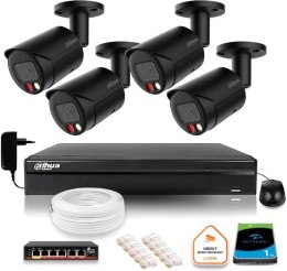 Zestaw monitoringu IP Dahua 4MPx 2K 4 kamery czarne zewnętrzne z dyskiem 1TB