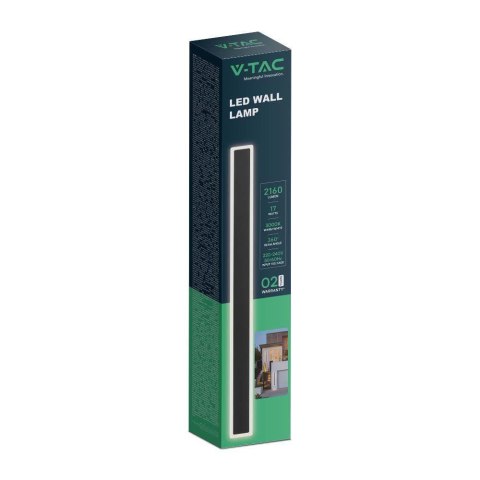 Oprawa ścienna elewacyjna LED linia V-TAC 17W IP65 czarna 63cm VT-11117-B 4000K 2330lm