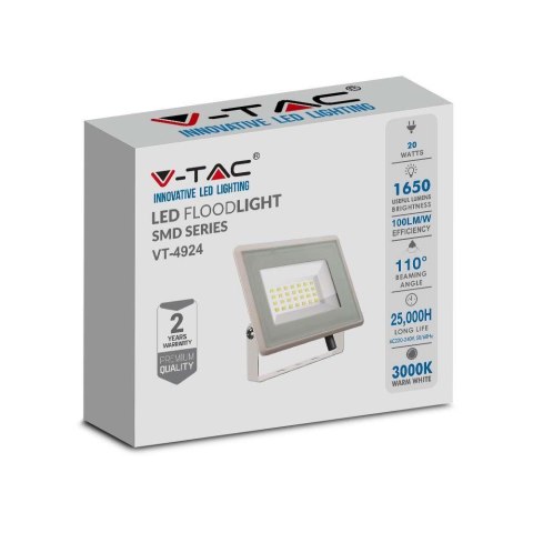Projektor LED V-TAC 20W SMD F-class biały VT-4924-W 6500K 1650lm