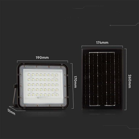 Projektor LED solarny V-TAC 6W pilot auto timer IP65 czarny VT-40W 4000K 400lm