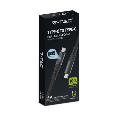 Przewód type C do typ C USB V-TAC 1Mb czarny high speed LCD 100W VT-5303