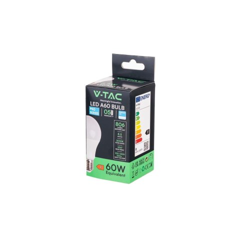 Żarówka LED V-TAC SAMSUNG CHIP 8,5W E27 A60 VT-210 3000K 806lm 5 lat gwarancji