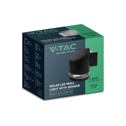 Kinkiet ogrodowy ścienny solarny V-TAC 1W LED czarny IP54 VT-1138 3000K 70lm 3 lata gwarancji