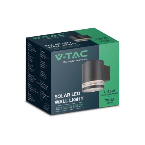 Kinkiet ogrodowy ścienny solarny V-TAC 1W LED czarny IP54 VT-1139 3000K 70lm 3 lata gwarancji